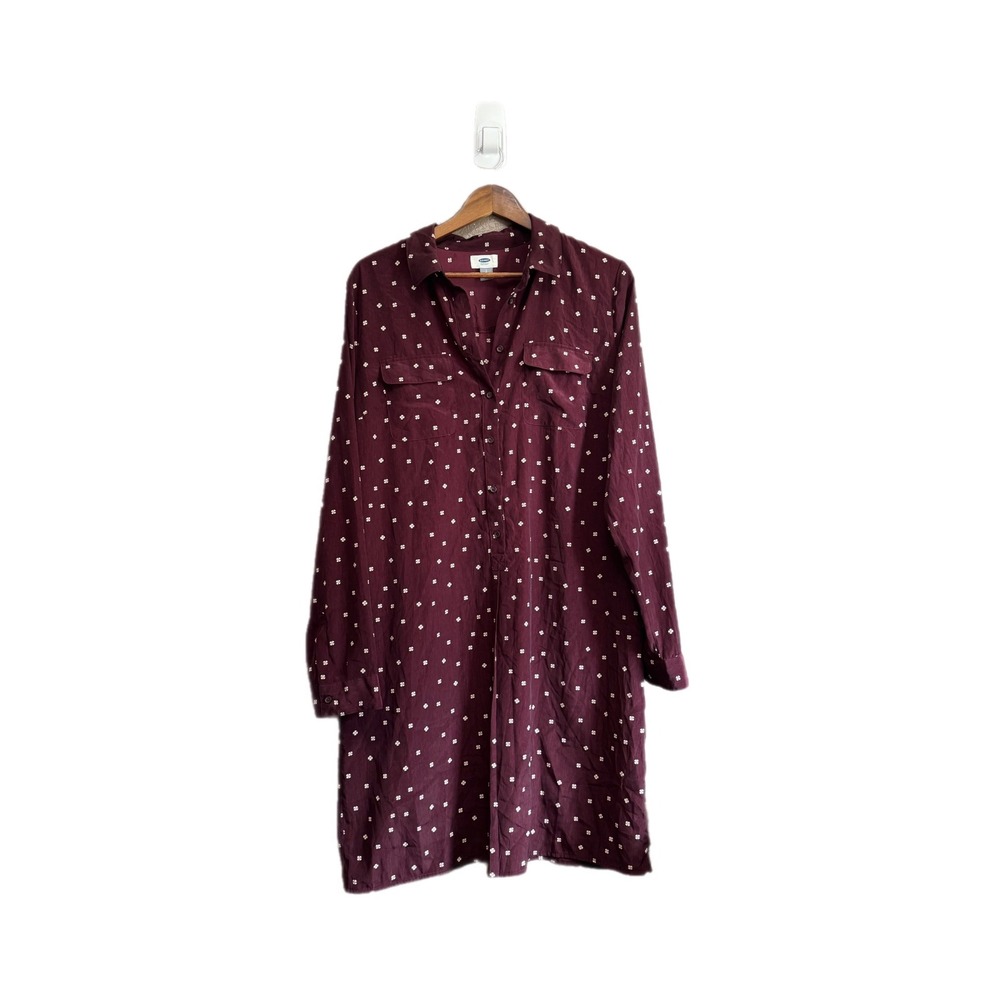 Old Navy Shirt Dress Womens Large Tall Burgundy Clover Print Excellent L Sleeve